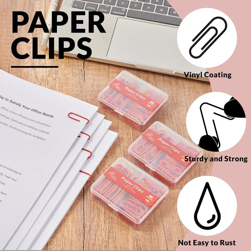 NEEWAY Colorful Paper Clips Assorted Sizes, Small and Large Paperclips, 210 Count, 3 Pack of 70 (Red) - Image 4